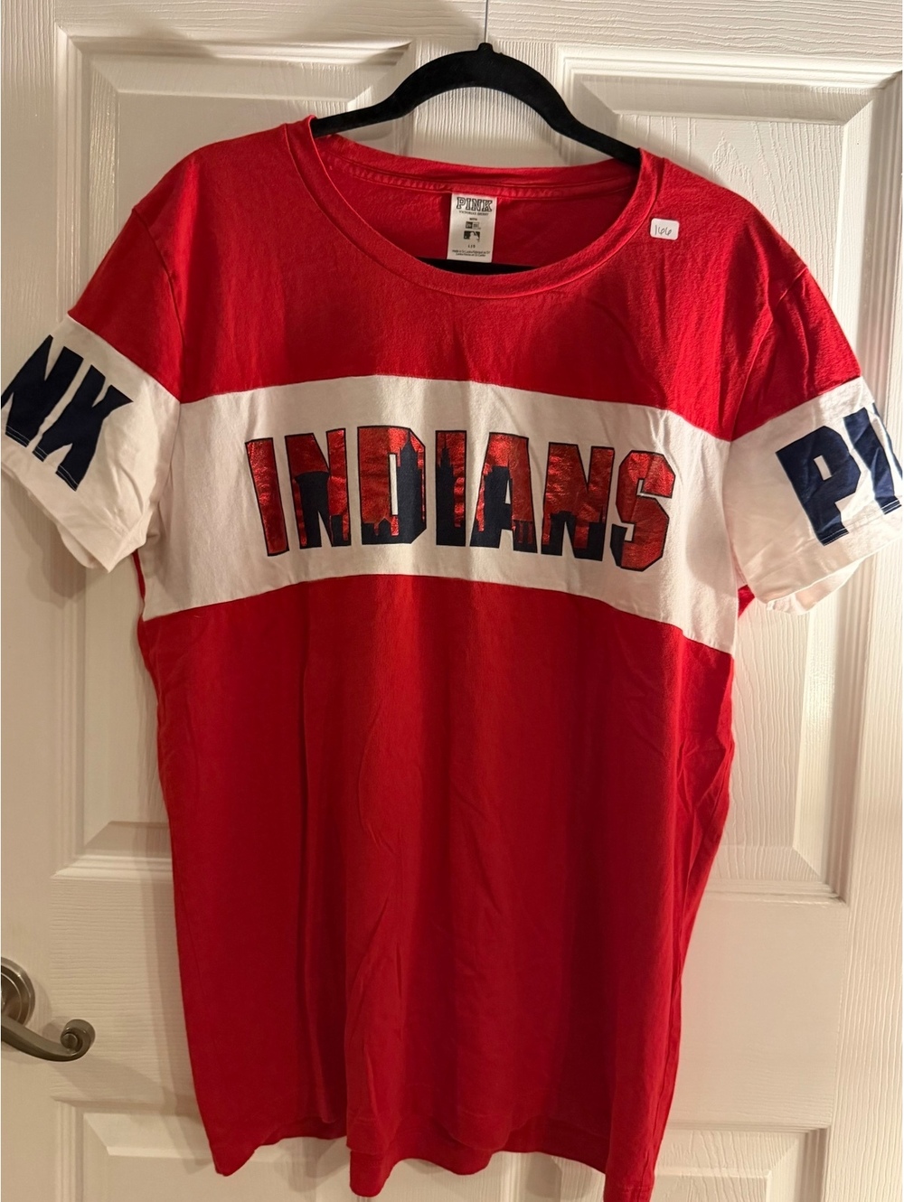 Victoria's Secret PINK Red and White Indians Graphic T-Shirt Size L
